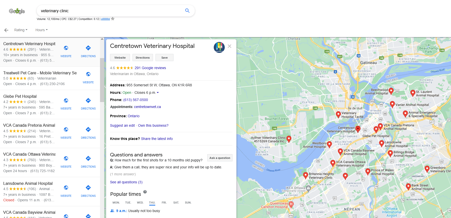 google my business profiles -- veterinary clinics